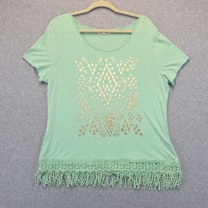 Dept 222 Mint Green Geometric Fringe Hem Top Women’s Size L
